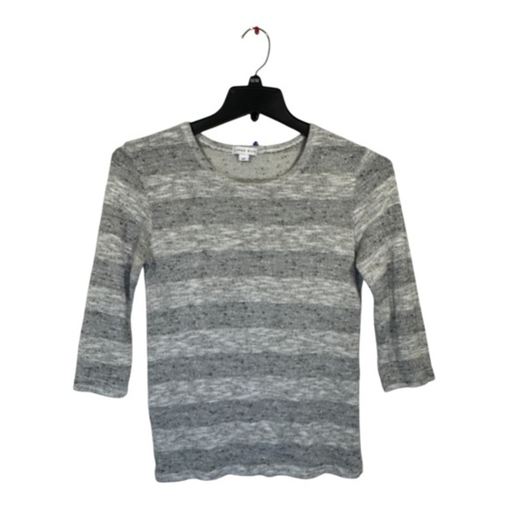 Alfred Sung Sweater Womens Size Small Gray Striped 3/4 Sleeve Classic Business